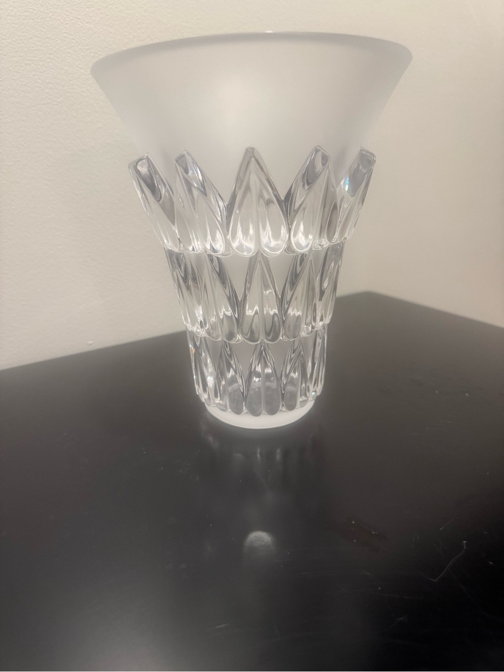 Lalique France Feuilles Vase Frosted & Clear Crystal Leaf Signed